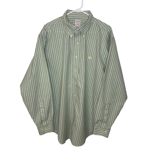 Brooks Brothers mens embroidered logo green striped non iron LS button down XL - Picture 1 of 7